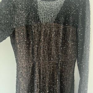 Black and Silver Sequin Long Sleeve Dress